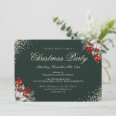 Green Gold Holly Berries Christmas Holiday Party 招待状 (スタンド正面)