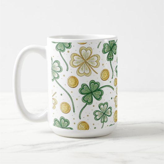 GREEN & GOLD IRISH CELTIC SHAMROCKS コーヒーマグカップ (左)