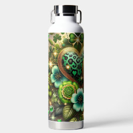 GREEN & GOLD IRISH HEARTS AND FLOWERS ウォーターボトル