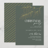 Green & Gold Leaf Christmas Party  招待状 (正面/裏面)