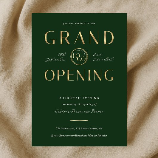 Green & Gold Logo Business Grand Opening Corporate 招待状