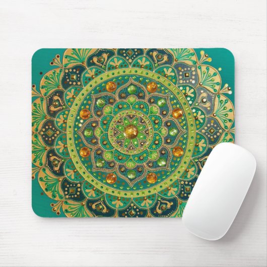 Green & Gold Mandala Mouse Pad マウスパッド (マウス)