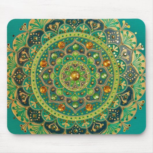 Green & Gold Mandala Mouse Pad マウスパッド (正面)