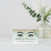 Green Gold Marble Eyes QR Code Microblading 名刺 (スタンド正面)