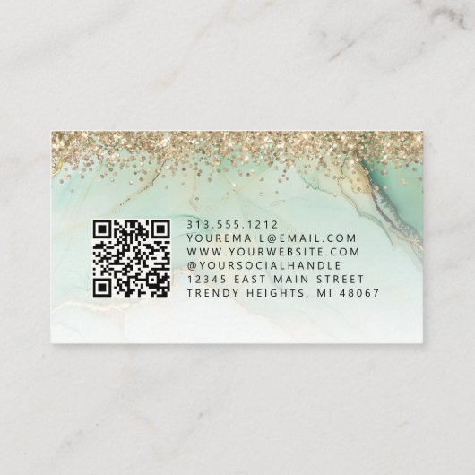 Green Gold Marble Eyes QR Code Microblading 名刺 (裏面)