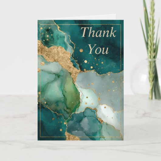 Green & Gold Marble Thank You Card 招待状 (正面)