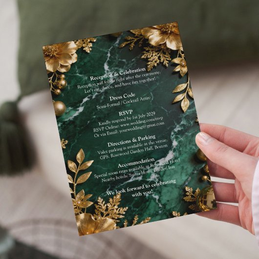 Green Gold Marble Wedding Invitation 招待状