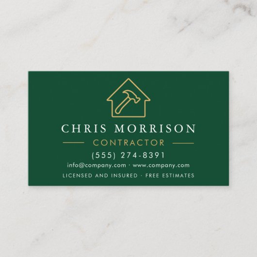 Green Gold Metal Building Construction QR Code 名刺 (正面)