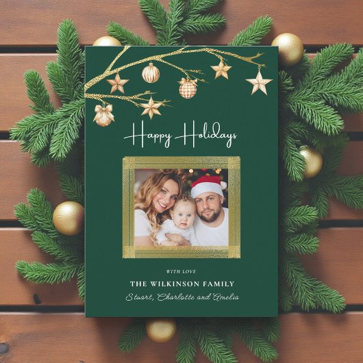 Green & Gold minimal Christmas Photo Card シーズンカード