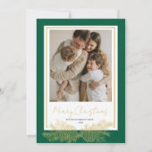 Green Gold Modern Elegant Family Photo Christmas シーズンカード (正面)