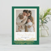 Green Gold Modern Elegant Family Photo Christmas シーズンカード (スタンド正面)