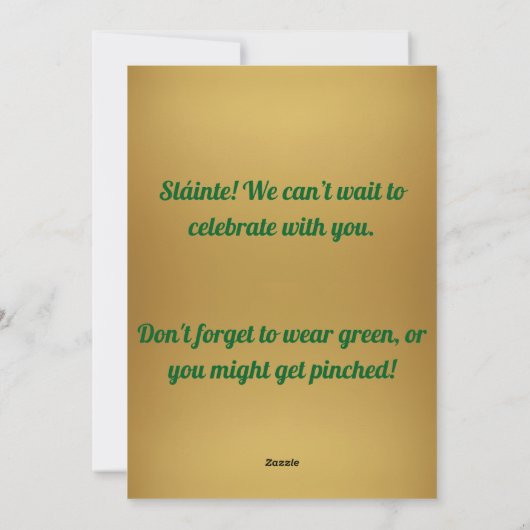 Green Gold Modern  St. Patricks Day Invitation  シーズンカード (裏面)