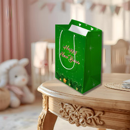 Green Gold New Year Gift Bag ミディアムペーパーバッグ