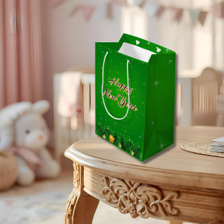 Green Gold New Year Gift Bag ミディアムペーパーバッグ
