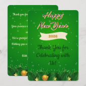 Green Gold New Year Thank You Card サンキューカード (正面/裏面)