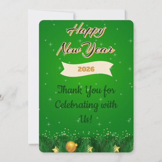 Green Gold New Year Thank You Card サンキューカード (正面)