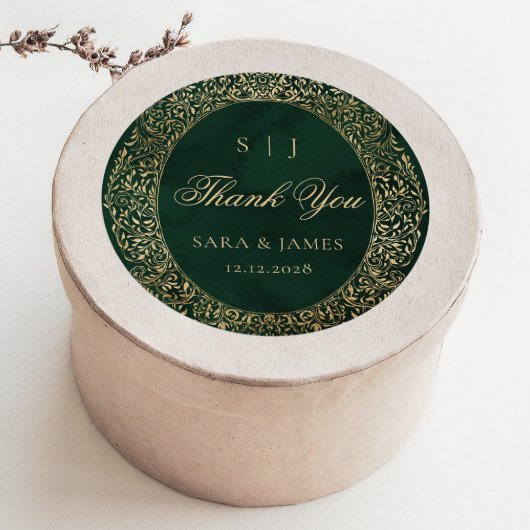 Green Gold Ornate Victorian Wedding Thank you ラウンドシール