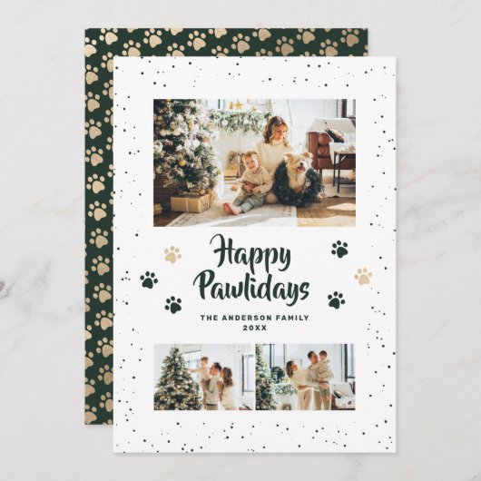 Green Gold Photo Happy Pawlidays Card シーズンカード (正面/裏面)