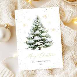 Green Gold Pine Tree Christmas Card シーズンカード