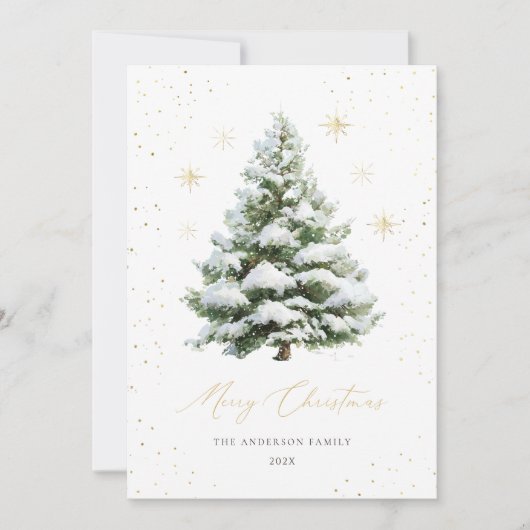Green Gold Pine Tree Christmas Card シーズンカード (正面)
