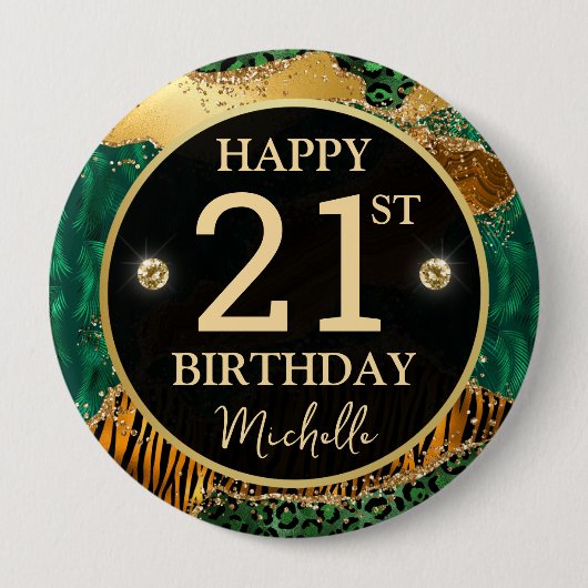 Green Gold Safari Agate Birthday Badge 缶バッジ (正面)