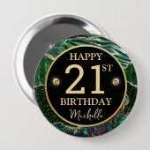 Green Gold Safari Agate Birthday Badge 缶バッジ (正面&裏面)