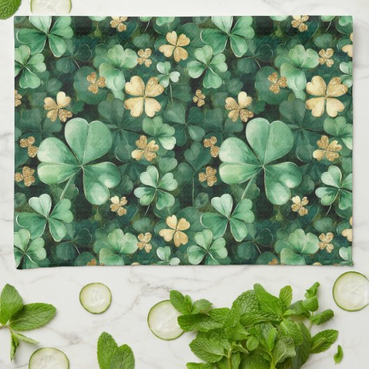 Green Gold Shamrock St. Patrick's Day キッチンタオル (折り畳み)