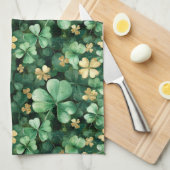Green Gold Shamrock St. Patrick's Day キッチンタオル (四つ折り)