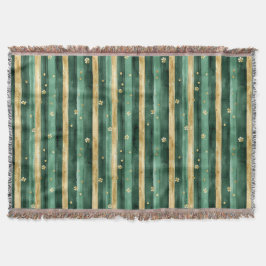 Green Gold Shamrock St. Patrick's Day Stripes スローブランケット