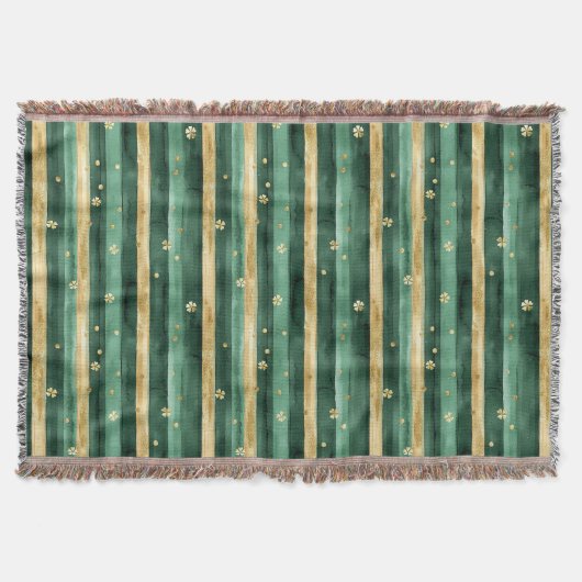 Green Gold Shamrock St. Patrick's Day Stripes スローブランケット (正面)