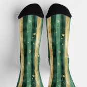 Green Gold Shamrock St. Patrick's Day Stripes ソックス (上部)