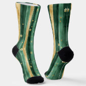 Green Gold Shamrock St. Patrick's Day Stripes ソックス (傾斜あり)