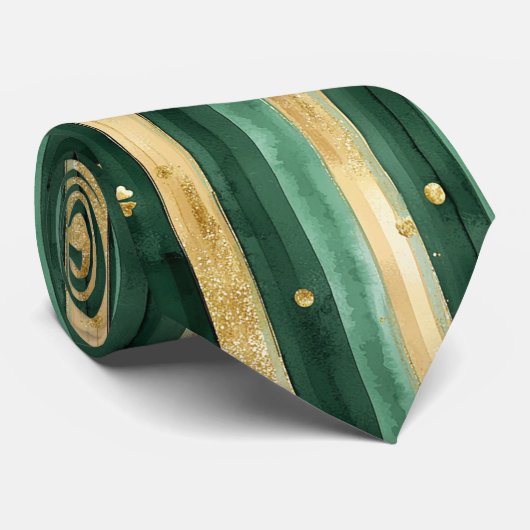 Green Gold Shamrock St. Patrick's Day Stripes ネクタイ (ロール)