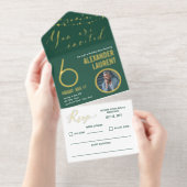 Green Gold String Lights Photo Milestone Birthday オールインワン招待状 (切り取り部)