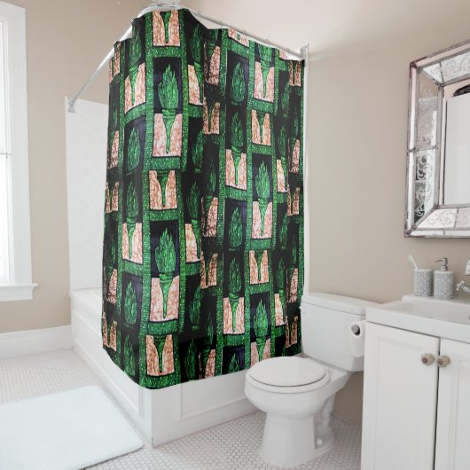 Green & Gold Tribal Bath Accent シャワーカーテン (インサイチュ)