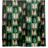 Green & Gold Tribal Bath Accent シャワーカーテン (正面)