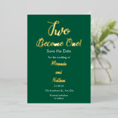 Green & Gold Two Become One Foil Wedding Invitatio 箔招待状 (立ち正面)