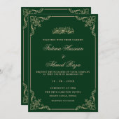 Green Gold Vintage Romantic Script Muslim Wedding 招待状 (正面/裏面)