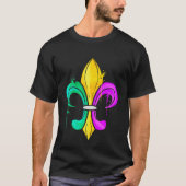 Green Golden And Purple Fleur De Lis For Mardi Gra Tシャツ (正面)
