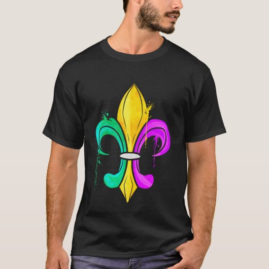 Green Golden And Purple Fleur De Lis For Mardi Gra Tシャツ (正面)