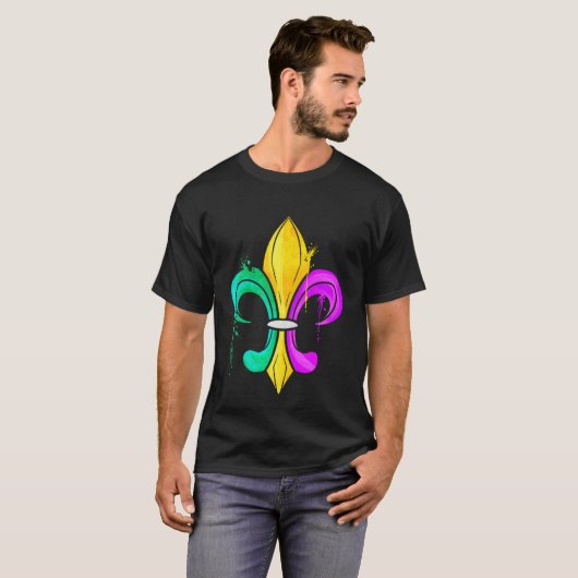Green Golden And Purple Fleur De Lis For Mardi Gra Tシャツ (正面フル)