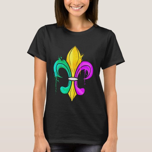 Green Golden And Purple Fleur De Lis For Mardi Gra Tシャツ (正面)