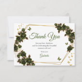 Green Golden Tiara Roses Butterfly Quinceañera サンキューカード (正面)