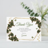 Green Golden Tiara Roses Butterfly Quinceañera サンキューカード (スタンド正面)