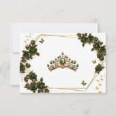 Green Golden Tiara Roses Butterfly Quinceañera サンキューカード (裏面)