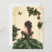 Green Golden Tiara Roses Butterfly Quinceañera 招待状 (裏面)