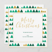 Green & Golden Trees Merry Christmas Square Card (正面/裏面)
