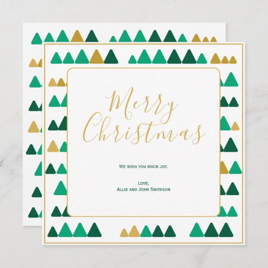 Green & Golden Trees Merry Christmas Square Card (正面/裏面)
