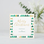 Green & Golden Trees Merry Christmas Square Card (スタンド正面)