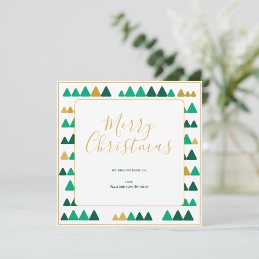 Green & Golden Trees Merry Christmas Square Card (スタンド正面)